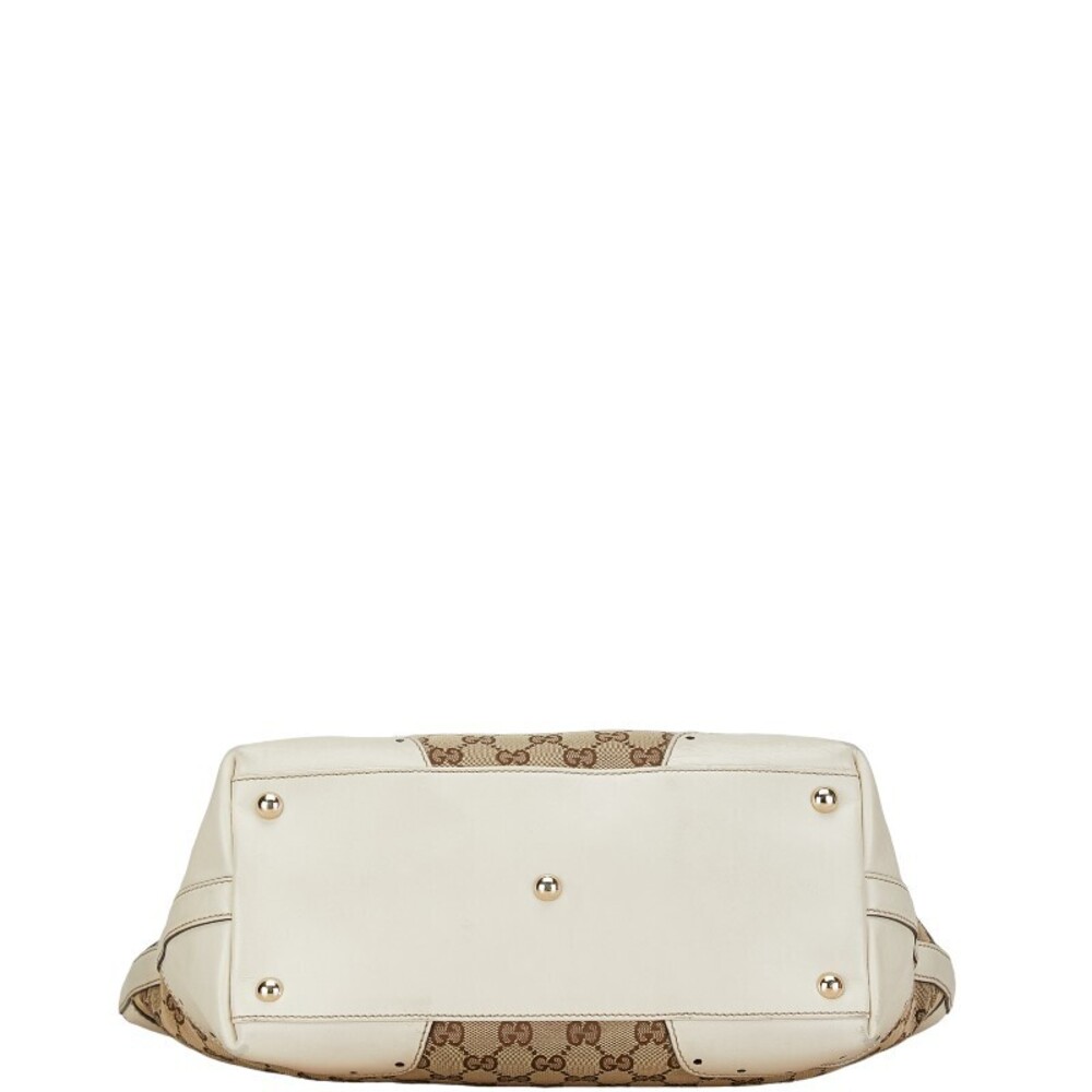 Gucci GG Canvas Handbag Tote Bag Beige Tan White Leather - Picture 4 of 7